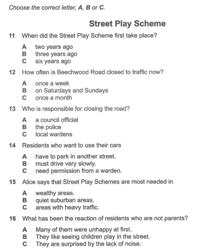 Street Play Scheme IELTS Listening Cam 15 Test 3