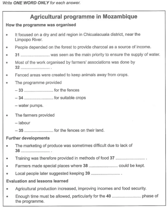 Agricultural programme in Mozambique IELTS Listening Cam 15 Test 2