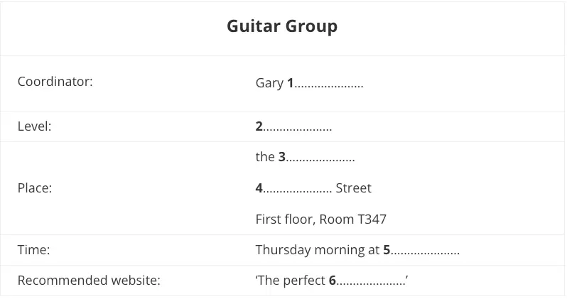 Guitar Group IELTS Listening Cam 19 Test 1
