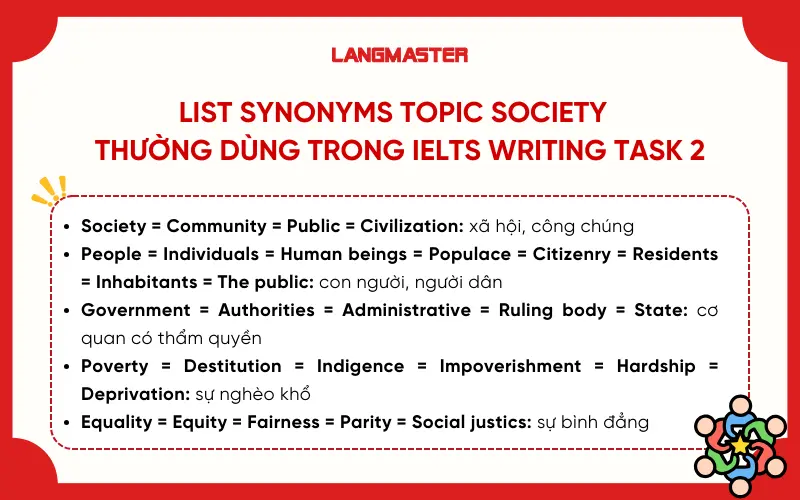 List Synonyms TOPIC Society thường dùng trong ielts writing task 2