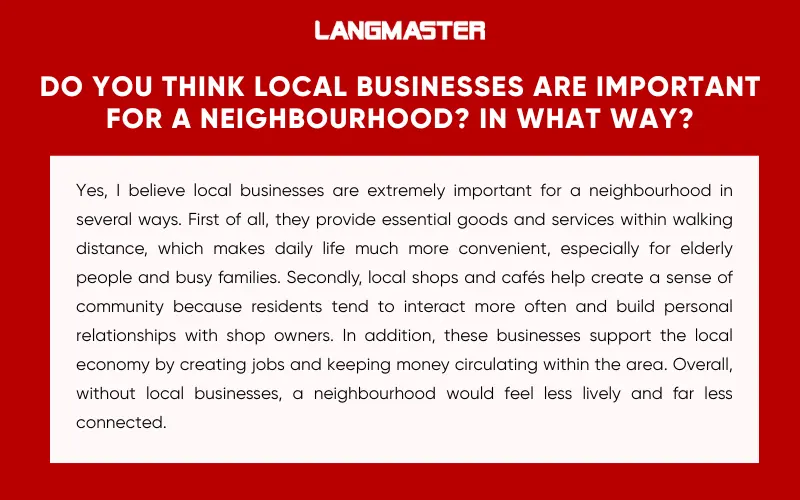 Do you think local businesses are important for a neighbourhood? In what way?
