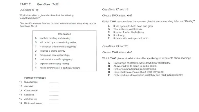 Festival Workshops IELTS Listening Cam 19 Test 3