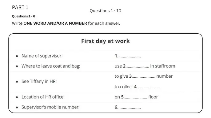 First day at work IELTS Listening Cam 19 Test 4