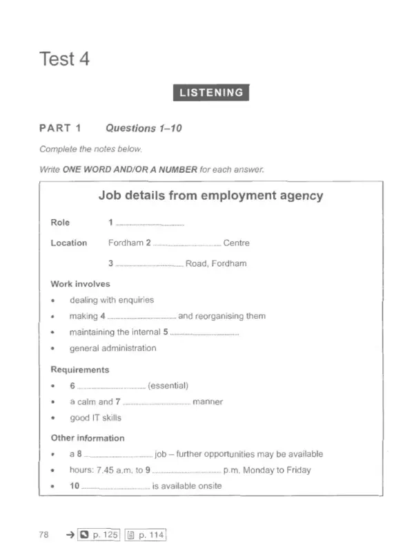 job details from employment agency ielts listening