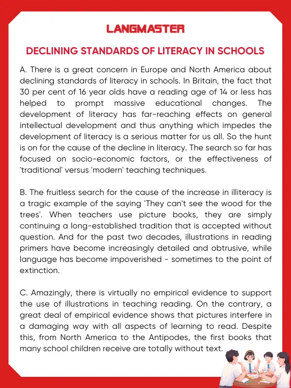 Bài đọc IELTS Reading Declining standards of literacy in schools