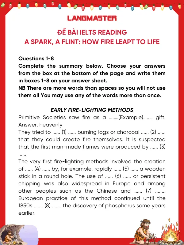 Bài đọc IELTS Reading topic Science & Technology A spark, a flint: How fire leapt to life