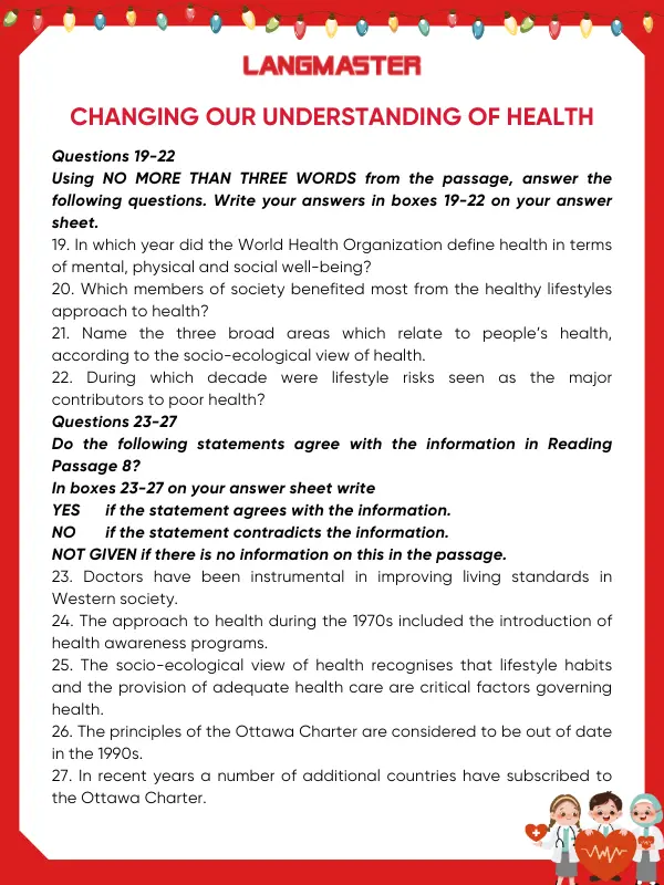 Bài đọc IELTS Reading topic Health & Fitness Changing Our Understanding of Health