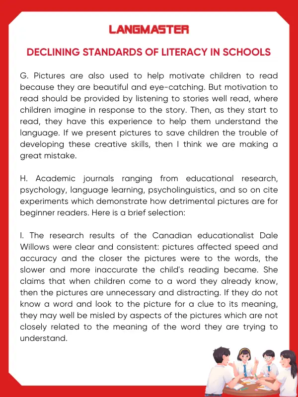 Bài đọc IELTS Declining standards of literacy in schools