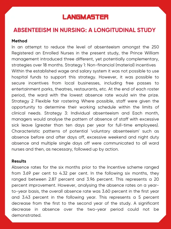 Bài đọc IELTS Reading topic Education Absenteeism in nursing: A longitudinal study