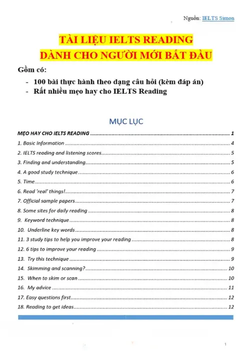 Bộ tài liệu IELTS Simon – Tổng hợp Reading