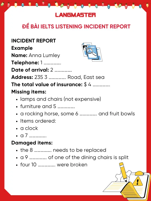 Đề bài IELTS Listening Incident report