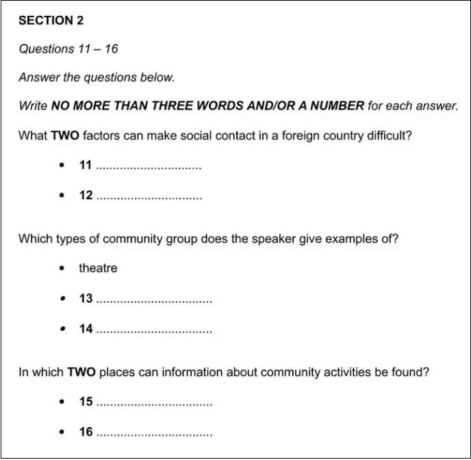 Format đề bài Short Answer Questions IELTS Listening