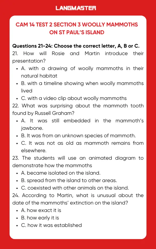 Cam 14 Test 2 Section 3 Woolly Mammoths on St Paul’s Island