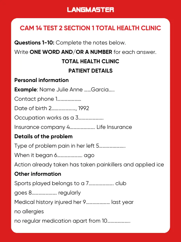 Cam 14 Test 2 Section 1 Total Health Clinic