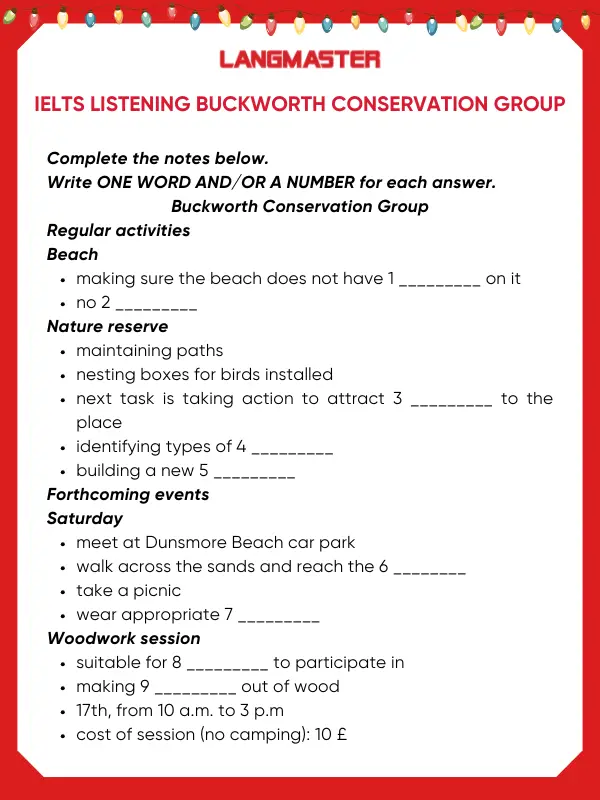 Đề bài IELTS Listening Buckworth conservation group