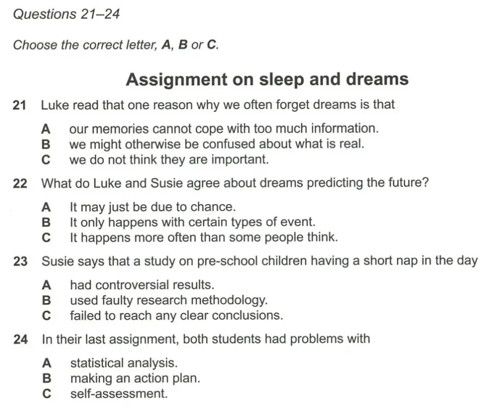 Assignment on sleep and dreams IELTS Listening