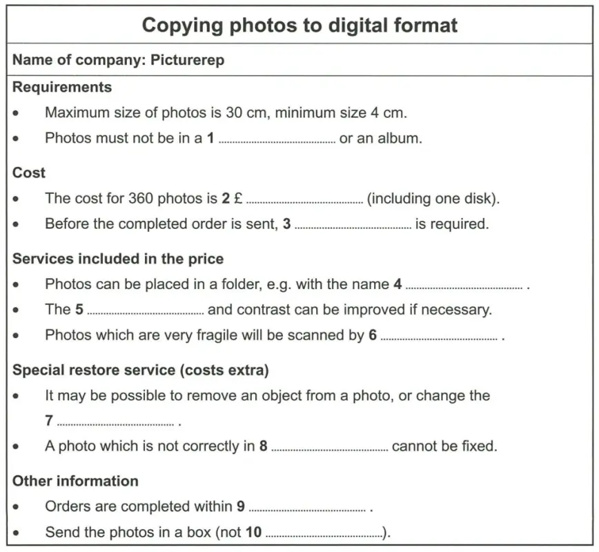 Copying photos to digital format IELTS Listening
