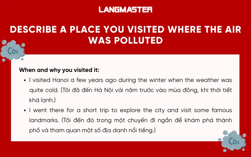 Dàn ý bài mẫu Describe a place you visited where the air was polluted