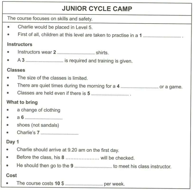 Junior Cycle Camp IELTS Listening