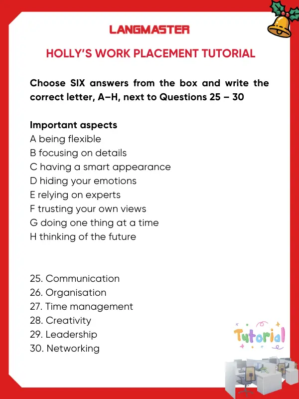 Đề bài IELTS Listening Holly’s Work Placement Tutorial