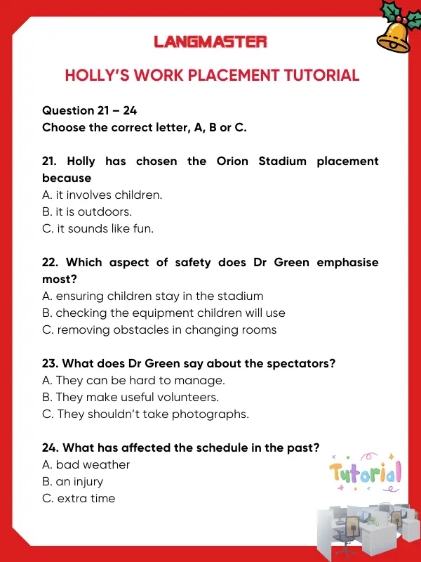Đề bài IELTS Listening Holly’s Work Placement Tutorial