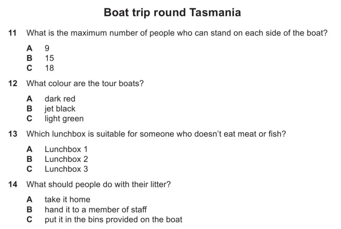 IELTS Listening Boat Trip Round Tasmania