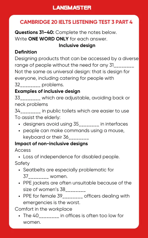 Đề Cambridge 20 IELTS Listening Test 3 part 4