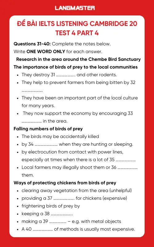 Đề bài IELTS Listening Cambridge 20 Test 4 part 4
