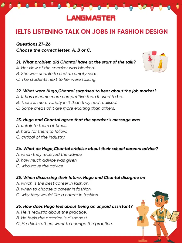 Đề bài IELTS Listening Talk on jobs in fashion design