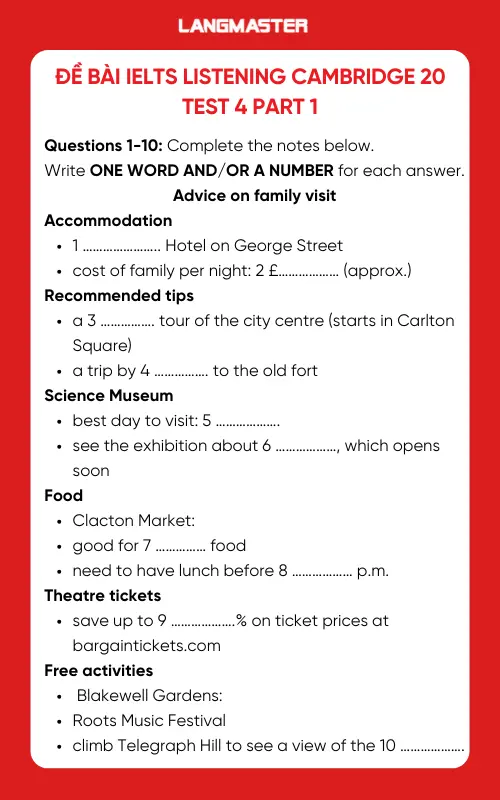 Đề bài IELTS Listening Cambridge 20 Test 4 part 1