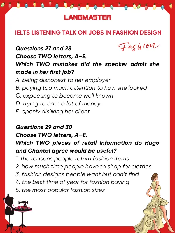 Đề bài IELTS Listening Talk on jobs in fashion design