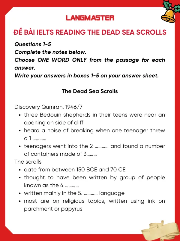 Đề bài IELTS Reading The dead sea scrolls