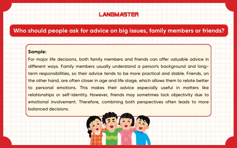 Who should people ask for advice on big issues, family members or friends?