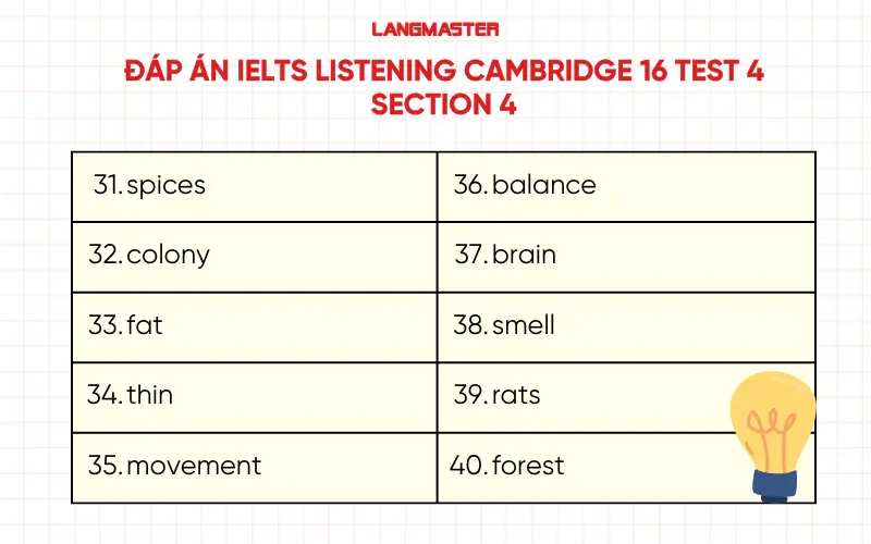 Đáp án Cam 16 test 4 section 4 IELTS Listening