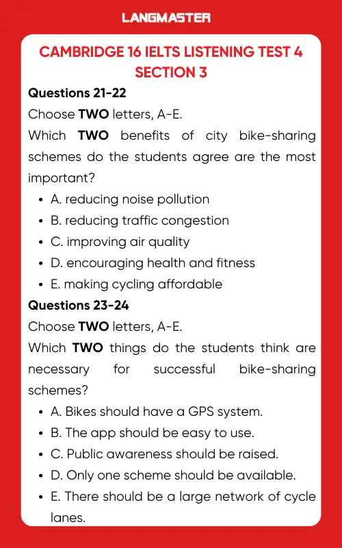 Đề thi IELTS Listening Cambridge 16 test 4 section 3