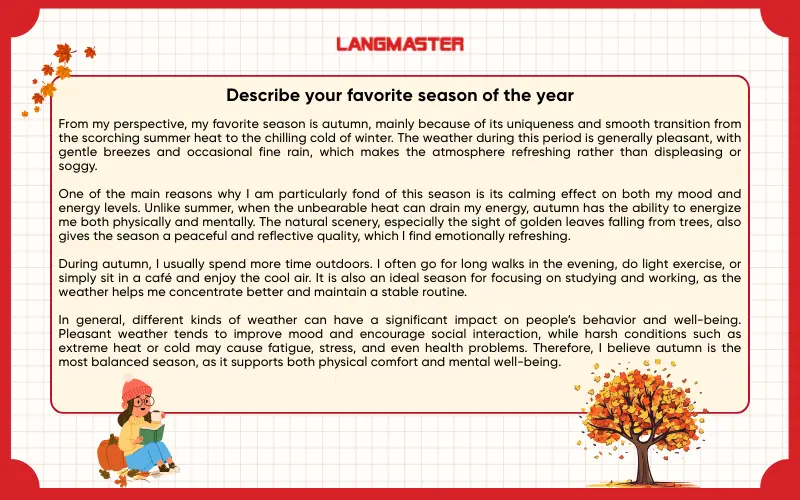 Bài mẫu Describe your favorite season of the year IELTS Speaking Part 2
