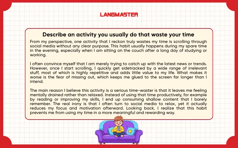 Bài mẫu Describe an activity you usually do that waste your time IELTS Speaking Part 2