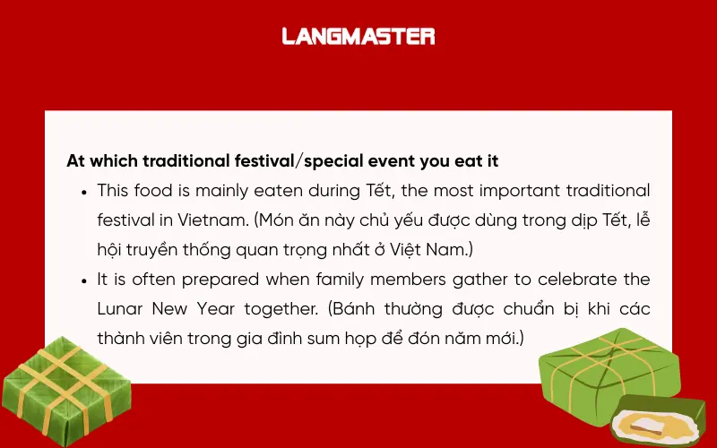 Dàn ý bài Describe your favourite food at a traditional festival or a special event in your country