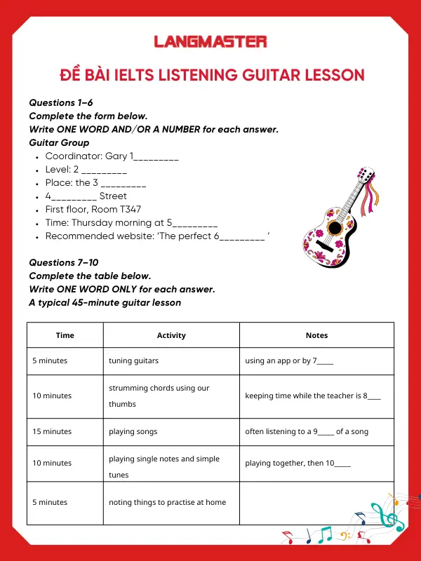 Đề bài IELTS Listening Guitar Group