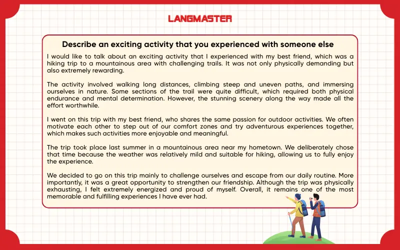 Sample answer Describe an exciting activity that you experienced with someone else IELTS Speaking Part 2