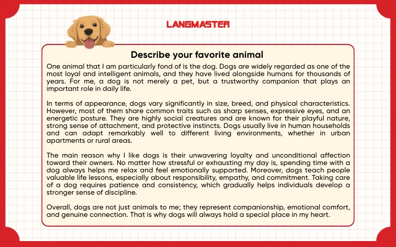 Sample answer Describe your favorite animal IELTS Speaking Part 2