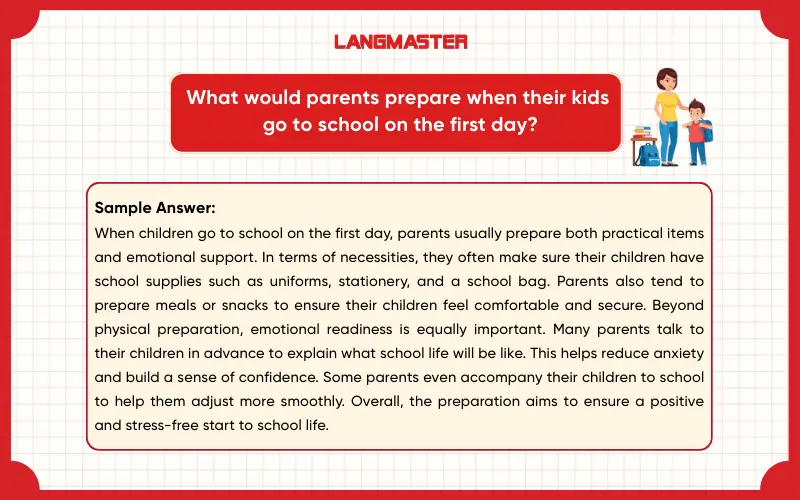 What would parents prepare when their kids go to school on the first day? IELTS Speaking Part 3