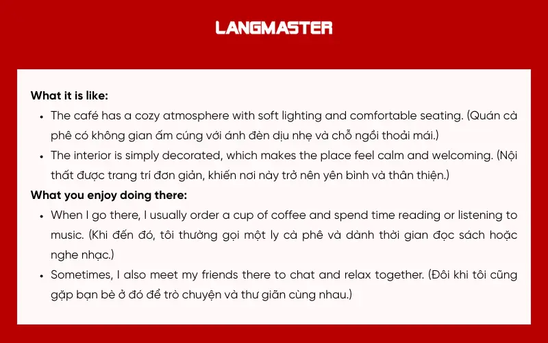 Dàn ý đề bài Describe your favorite place