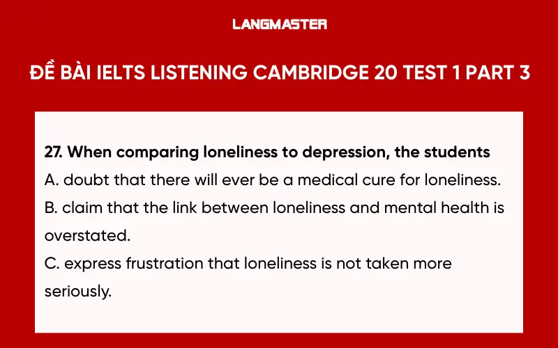 đề bài IELTS Listening Cambridge 20 Test 1 Part 3