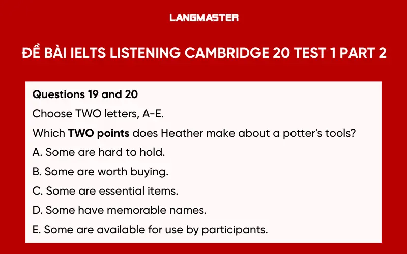 đề bài IELTS Listening Cambridge 20 Test 1 Part 2