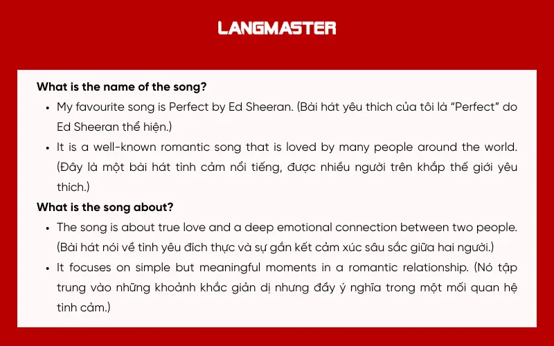 Dàn ý đề bài Describe your favourite song