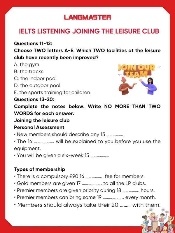 IELTS Listening Joining the leisure club
