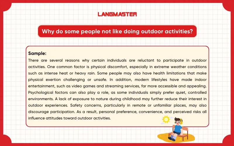 Why do some people not like doing outdoor activities? IELTS Speaking Part 3