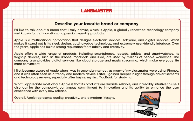Sample answer Describe your favorite brand or company IELTS Speaking Part 2