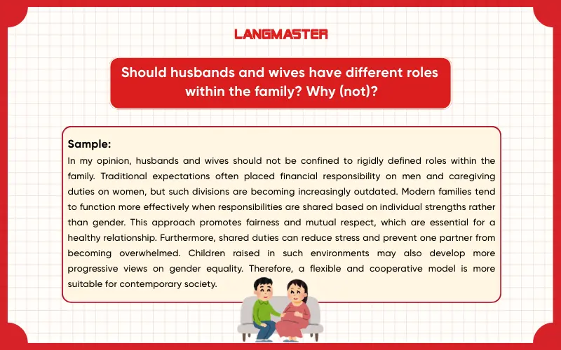 Should husbands and wives have different roles within the family? Why (not)? IELTS Speaking Part 3